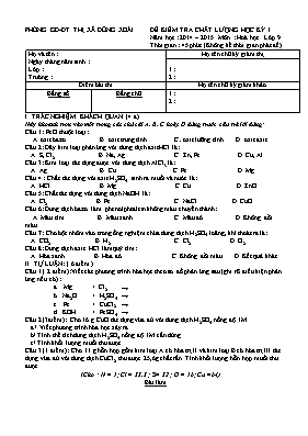 Đề kiểm tra chất lượng học kì I môn Hóa học Lớp 9 - Năm học 2012-2013 - Phòng GD & ĐT Thị xã Đồng Xoài (Có đáp án)